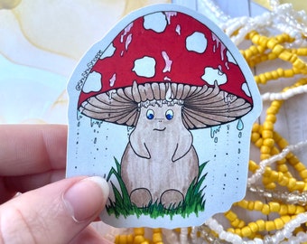 Matte Waterproof Sticker ‘Moody Little Mushroom’, mushroom, whimsy, car decal, water bottle decal, nature, outdoorsy sticker, fungi decal