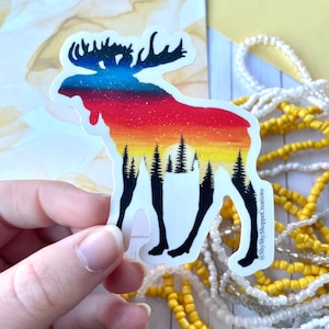 Matte Waterproof Sticker ‘Moose Season’, Sunset, Alaska, Moose, Car Decal, Hunting, Outdoors, Nature Wilderness Water Bottle Sticker, Earth