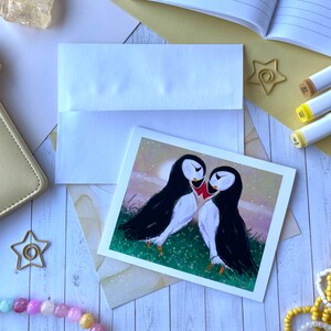 Carte pour lettres « Vous et moi », carte vierge, carte de voeux, macareux, oiseau, oiseau de l'Alaska, Alaska, art de l'Alaska, fabriqué en Alaska, Saint-Valentin