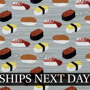 Sushi Gray Novelty Cotton Fabric | Cut to Order | Ships NEXT DAY* | 100% Cotton