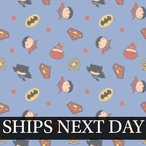 Super Heroes DC Comics Blue Cotton Fabric / Cut to Order / Ships NEXT DAY* / 100% Cotton