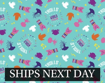 Trolls Cotton Fabric World Tour Teal | Cut to Order | Ships NEXT DAY* | 100% Cotton