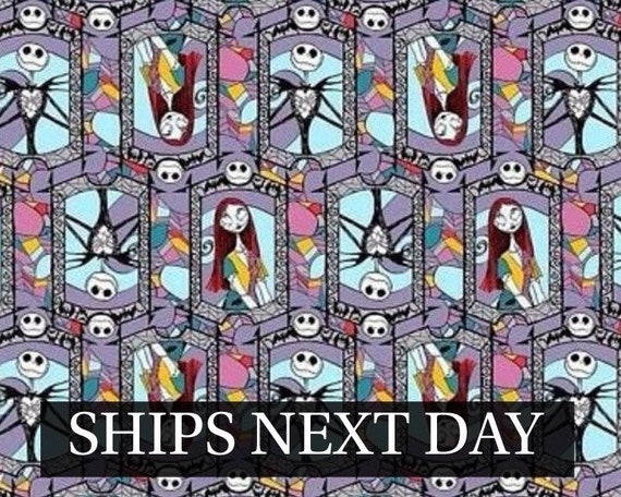 Disney Nightmare Before Christmas Sally and Jack Stained Glass Cotton Fabric By The Yard | Cut to Order | Ships NEXT DAY* | 100% Cotton