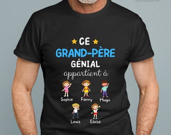 Ce grand-père Génial T-shirt personnalisé Noms des petits-enfants , Cadeau futur Papy, Fête des grands-pères, Annonce de grossesse