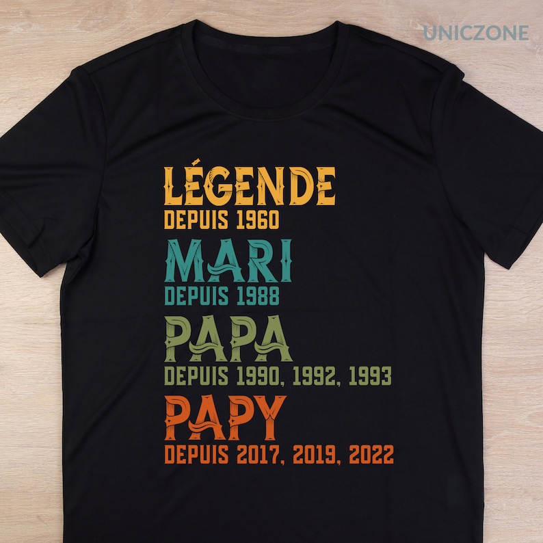 T-shirt Légende Mari Papa Papy personnalisé Année, Futur Papi, Cadeau fête des pères, Année personnalisée Grand-père, Annonce grossesse image 2