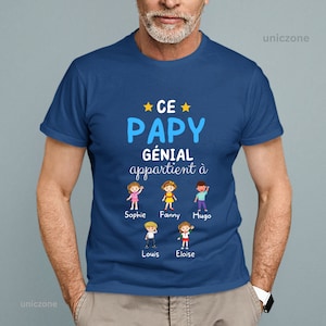 Ce Papy Génial T-shirt personnalisé Noms des petits-enfants , Cadeau futur grand-père, Fête des grands-pères, Annonce de grossesse Bleu Marin