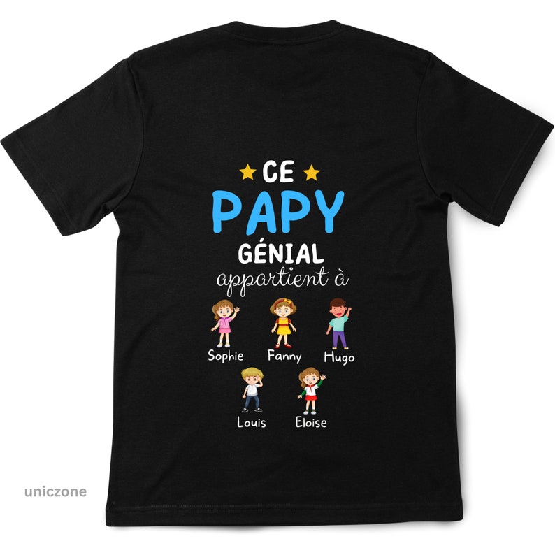 Ce Papy Génial T-shirt personnalisé Noms des petits-enfants , Cadeau futur grand-père, Fête des grands-pères, Annonce de grossesse Noir