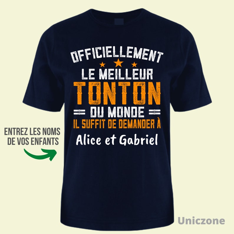 Officiellement Le Meilleur Tonton du monde T-shirt personnalisé, Cadeau pour Tonton, Cadeau de Noël Bleu marin