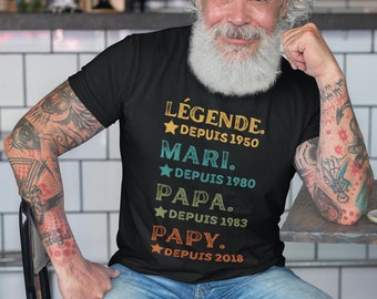 T-shirt Mari Papa Papy Légende personnalisé Année, Futur Grand-père, Cadeau fête des grands-pères