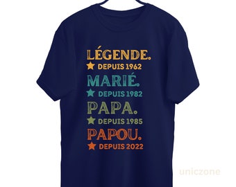 Légende Marié Papa Papou T-Shirt Personnalisé Année, Futur Grand-père, Cadeau fête des grands-pères, Cadeaux Papy