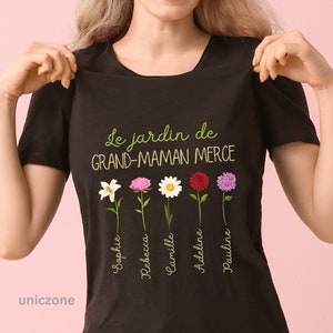 Le Jardin de Grand-Mère T-Shirt personnalisé Noms des petits-enfants, Jardin botanique, Cadeau Grand-mère, Fête des Grand-mères