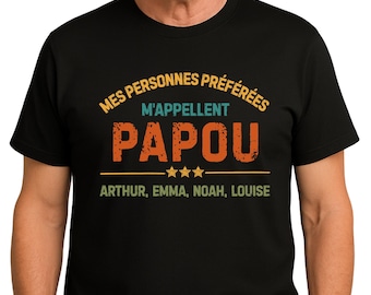 T-Shirt Personnalisé M'Appellent Papou – Cadeau mit Namen des Petits-enfants, Anniversaire oder Noël, Cadeau original fete des papi