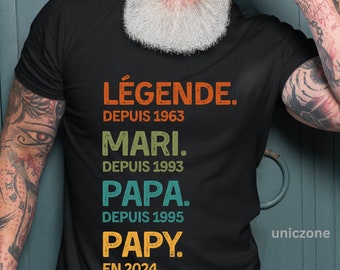 Papy en 2024 T-Shirt Personnalisé Année, Futur Grand-père, Cadeau fête des pères, Nouveau Papi, Annonce de grossesse