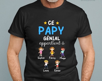 T-Shirt Personnalisé Ce Papy Génial Appartient à - Cadeau avec Noms des Petits-enfants, Anniversaire oder Noël