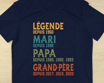 Légende Mari Papa Grand-Père T-Shirt Personnalisé Année, Futur Papy, Cadeau fête des pères, Année personnalisées, Annonce grossesse