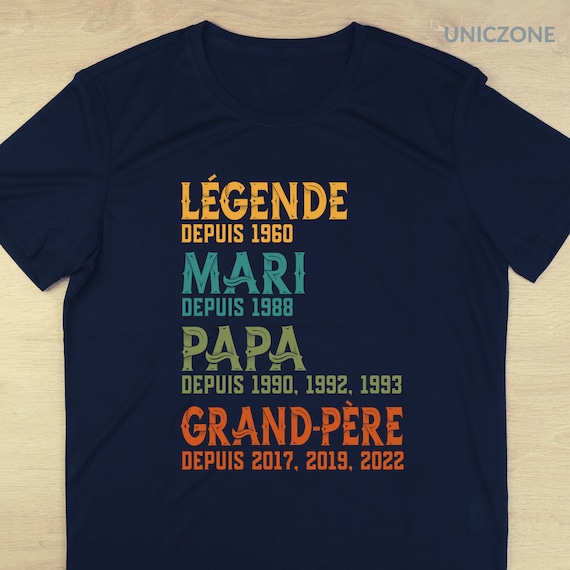 Légende Mari Papa Grand-Père T-Shirt Personnalisé Année, Futur Papy, Cadeau fête des pères, Année personnalisées, Annonce grossesse