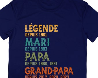 T-shirt Mari Papa Grand-Papa Légende Personnalisé Année, Futur Papy, Cadeau fête des grands-pères