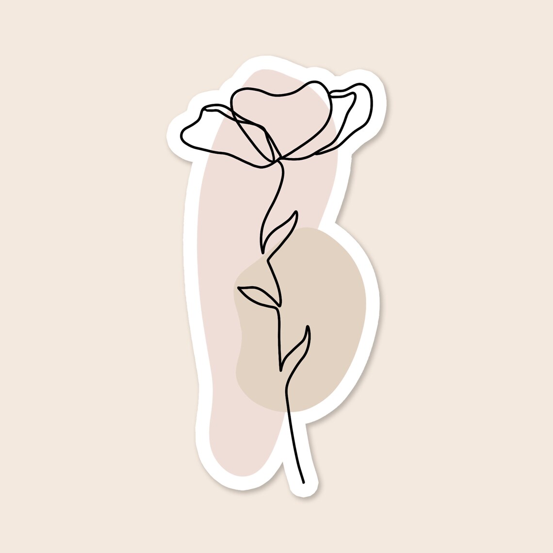Minimal Line Art Flower Sticker Boho Aesthetic Waterproof Weatherproof