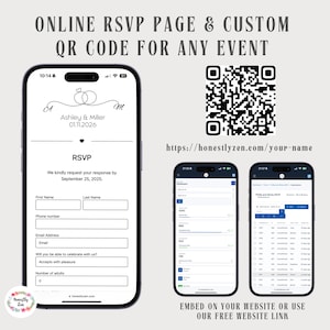 Page RSVP en ligne pour tout événement, page RSVP en ligne monogramme minimaliste, code QR pour carte Rsvp, suivi Rsvp, Rsvp numérique, lien Rsvp, Rsvp QR