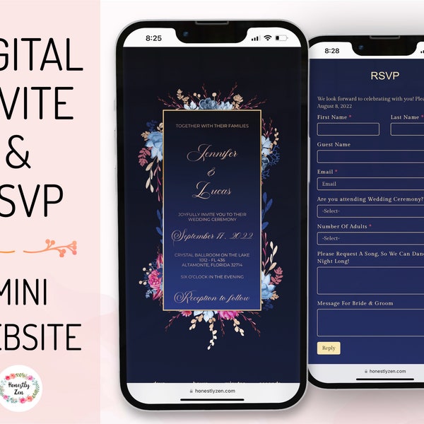 Online RSVP & Wedding Invitation, Personalized RSVP, Custom Digital Evite, Digital RSVP, Wedding Website, Digital Invite, Clickable Invite