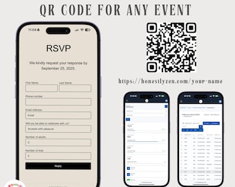 Boho Beige Online RSVP Page & Custom QR Code | Event Tracker