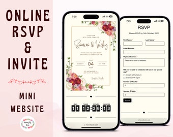 Online RSVP & Wedding Invitation, Personalized RSVP, Custom Digital Evite, Digital RSVP, Wedding Website, Digital Invite, Rose Theme
