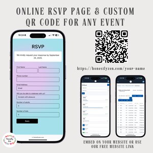 Page de réponse en ligne pour tout événement, RSVP pour code QR de licorne, code QR rond pour carte RSVP, QR rond, RSVP numérique, lien RSVP, carte RSVP électronique