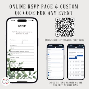Page RSVP en ligne pour tout événement, Feuilles d'eucalyptus RSVP en ligne, Code QR pour carte Rsvp, Suivi numérique Rsvp, Lien Rsvp, Site Web Rsvp