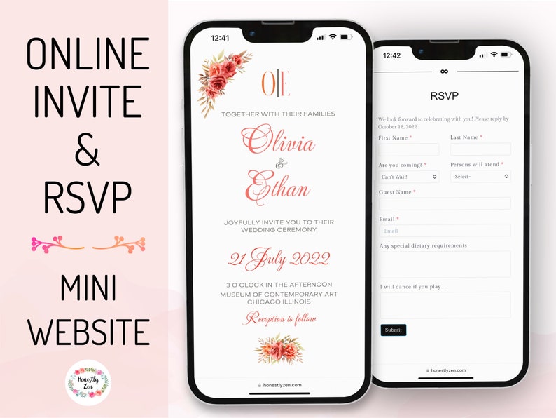 Online RSVP & Wedding Invitation, Personalized RSVP, Custom Digital Evite, RSVP Link, Wedding Website, Invitation Suite, Clickable Invite image 1