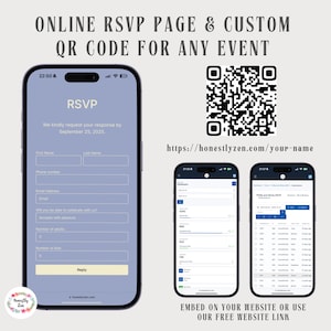 Page RSVP en ligne pour tout événement, RSVP par code QR personnalisé abricot, carte QR RSVP, suivi RSVP, RSVP numérique, lien RSVP, carte RSVP électronique