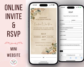 Online RSVP & Wedding Invitation, Personalized RSVP, Tan Brown Floral Evite, Digital RSVP, Wedding Website, Digital Invite, Online Invite