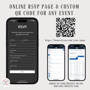 Page RSVP en ligne pour tout événement, RSVP rustique avec code QR, QR rond pour carte RSVP, QR rond, RSVP numérique, lien RSVP, carte RSVP électronique