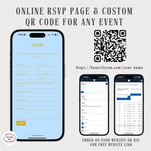 Page de réponse en ligne pour tout événement, RSVP pour code QR de licorne, code QR rond pour carte RSVP, QR rond, RSVP numérique, lien RSVP, carte RSVP électronique