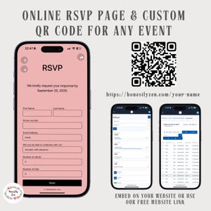 Page RSVP en ligne pour tout événement, RSVP par code QR personnalisé abricot, carte QR RSVP, suivi RSVP, RSVP numérique, lien RSVP, carte RSVP électronique