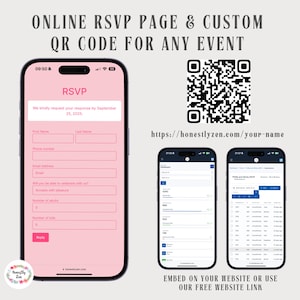 Online-RSVP-Seite für jedes Ereignis, Baby-Rosa-Benutzerdefinierter Qr-Code-RSVP, Rsvp-QR-Karte, Rsvp-Tracking, digitales Rsvp, Rsvp-Link, elektronische Rsvp-Karte