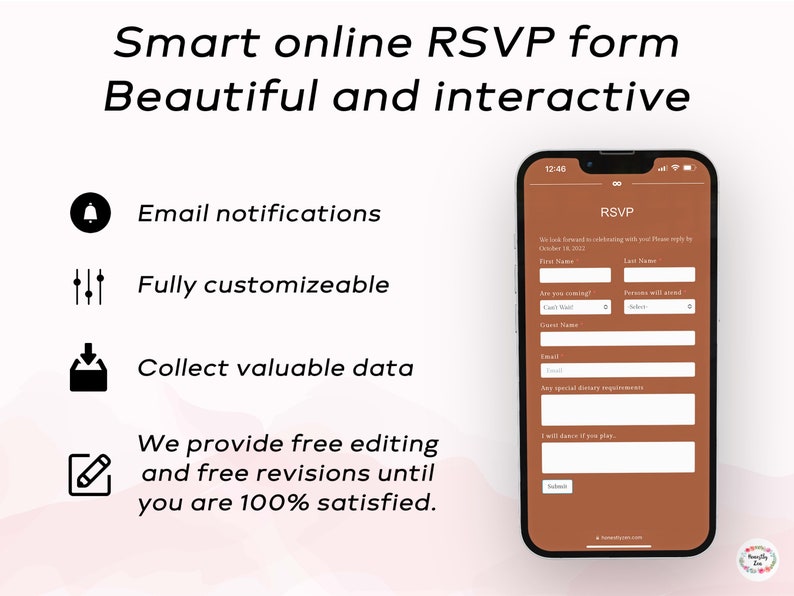 Online RSVP & Wedding Invitation, Personalized RSVP, Custom Digital Evite, Digital RSVP, Wedding Website, Digital Invite, Clickable Invite image 4