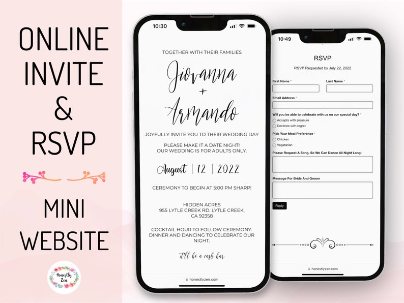 Online RSVP & Wedding Invitation Personalized RSVP Custom Etsy