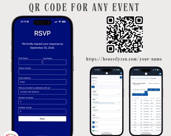 Página de RSVP en línea con código QR personalizado: Seguimiento de eventos (digital)