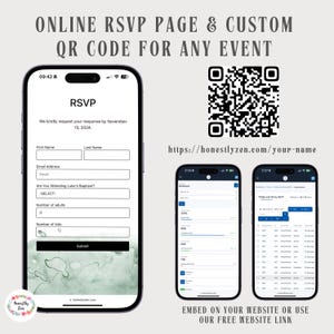 Page RSVP en ligne pour tout événement, RSVP par code QR aquarelle vert, code QR pour carte RSVP, traqueur numérique de RSVP, lien RSVP, carte RSVP électronique