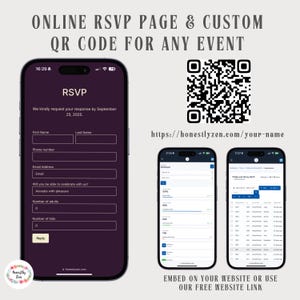 Page de réponse en ligne pour tout événement, QR code bourgogne, QR rond pour carte Rsvp, QR rond, Rsvp numérique, lien Rsvp, carte Rsvp électronique
