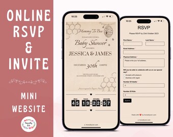 Online RSVP & Baby Shower Invitation, Personalized RSVP Form, Custom Digital RSVP Link, Mom To Bee Baby Shower Invite, Honey Bee Invite
