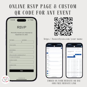 Page RSVP en ligne pour tout événement, RSVP par code QR Sage, code QR pour carte RSVP, code QR d'événement, RSVP numérique, lien RSVP, carte RSVP électronique
