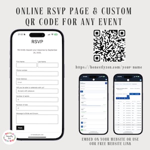 Online RSVP-pagina voor elk evenement, witte online RSVP-pagina, QR-code voor RSVP-kaart, RSVP-tracker, digitale RSVP, RSVP-link, Apple Invite Alternate