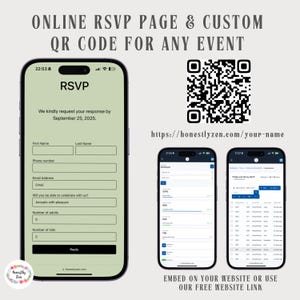 Page RSVP en ligne pour tout événement, RSVP par code QR personnalisé abricot, carte QR RSVP, suivi RSVP, RSVP numérique, lien RSVP, carte RSVP électronique