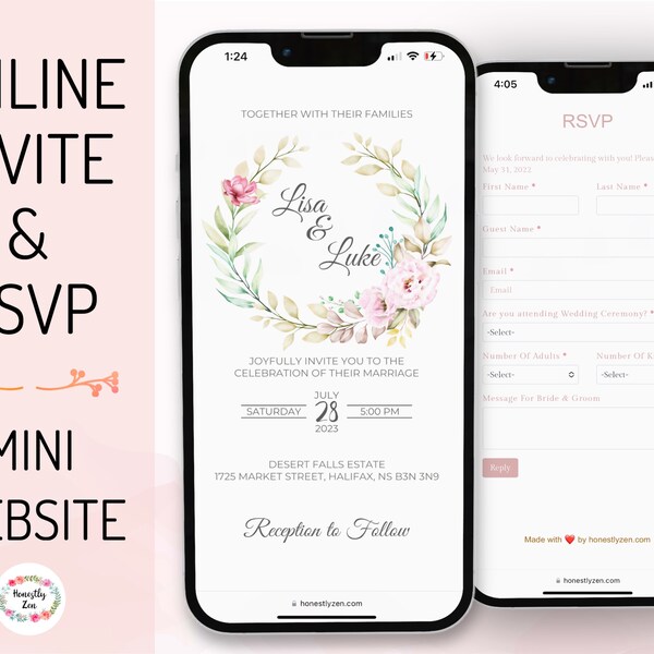 Online Invitation & RSVP, Personalized RSVP, Custom Digital Evite, Digital RSVP, Wedding Website, Digital Invite, Digital Rsvp