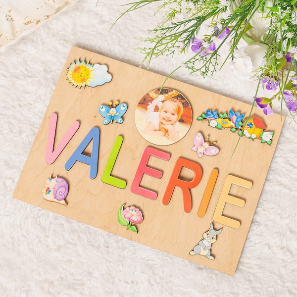 Personnalisé Full Name Puzzle Custom Baby Photo Gift Cute Busy Board Wooden Toddler Girl Toy Birthday Gift