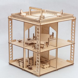 Adorable Wooden Dollhouse with Staircase and Attic - Unique Christmas Gift for Girl, Dollhouse Puzzle, Collapsible doll house