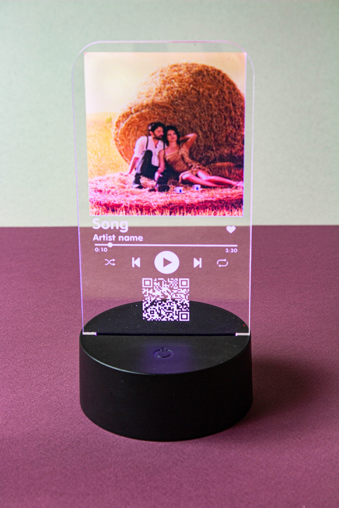 Personalized Acrylic Square Plaque With LED Base Or Wooden Base