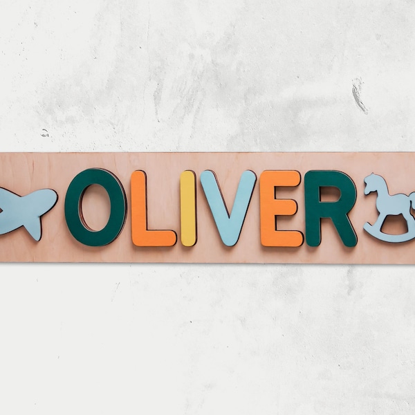 Oliver Gift Ideas for Kids  Personalized Puzzle Toddler Boy Birthday Present Developing Brain Wooden Custom Name Puzzle Colorful Toy