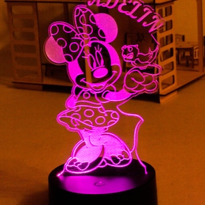 Personalized night lamp Minnie Mouse Night Light or girl room light decor custom Mouse LED for kid bedroom cartoon design.